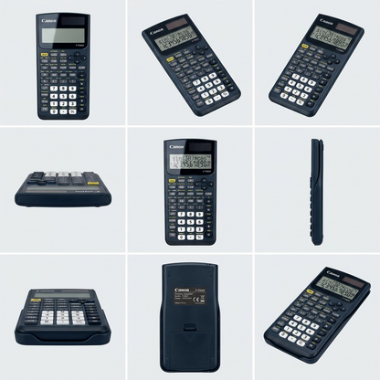 Grid of nine views showing the Canon F-730SX Scientific Calculator from multiple angles and sides.