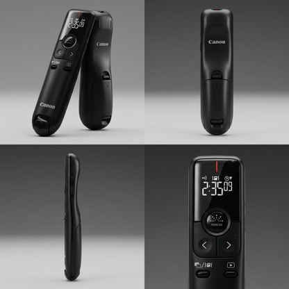 Grid image of Canon PR100-R-BK presenter in front, back, side, and top-close-up angles.