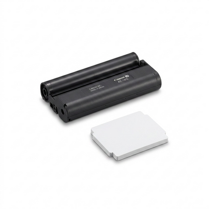 Canon KC-18IS Square Label set with ink cassette and sheets on white background.
