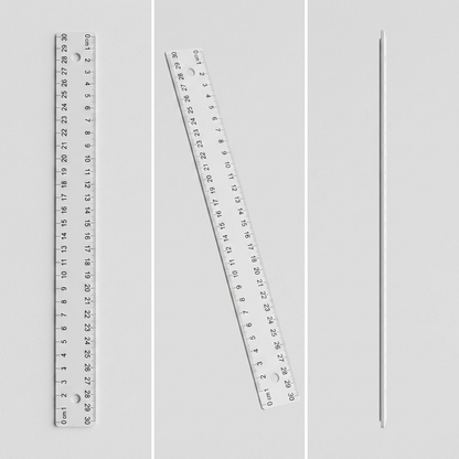 A visual comparison grid displaying the same 30cm white ruler from three different angles.