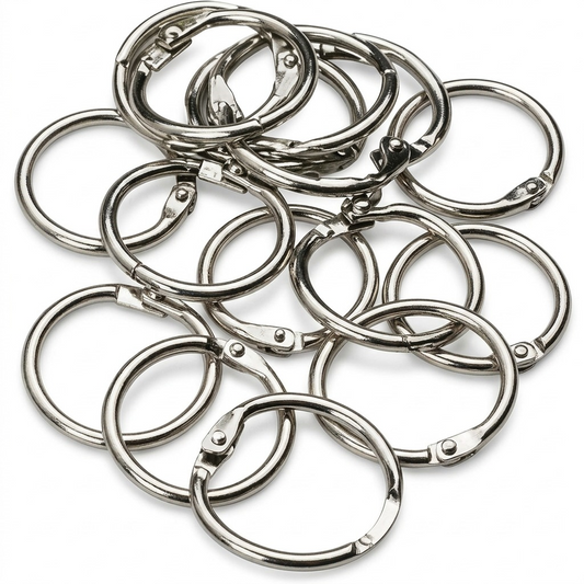 Westcott 1" silver book rings on white background. Pack of 18 rings, SKU 75150.