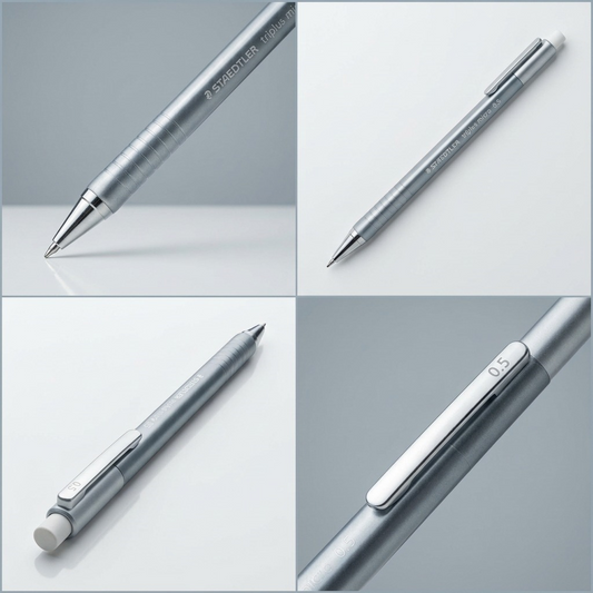 A multi-angle views of the STAEDTLER triplus micro 0.5mm mechanical pencil.