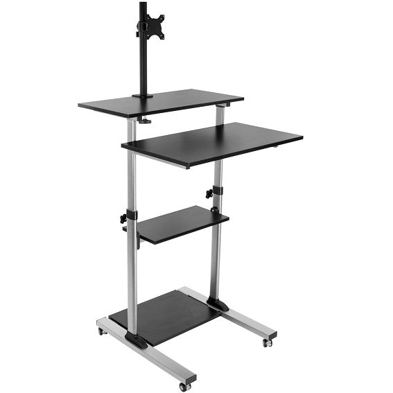 Mount-It! Rolling Computer Work Station with Monitor Mount Up to 32 in 4 Levels for Laptop Keyboard & Mouse Printer CPU High Powder Coated Steel Frame Casters with Locks