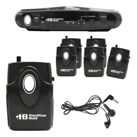 HamiltonBuhl ALS700 Assistive Listening Dual Frequency System - up to 150 ft (includes Transmitter 6 Receivers & 6 Earbuds Carry Case)