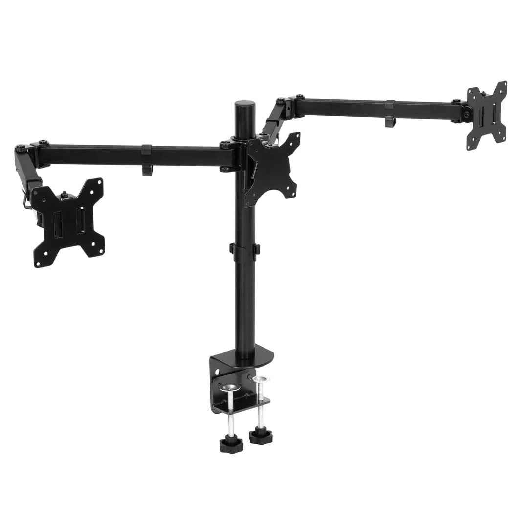 Mount-It! Triple Monitor Desk Clamp Up to 24 In Monitors 22 lbs per arm Tilt Swivel Articulating Height Retractable Dual Clamps for Stability - Black