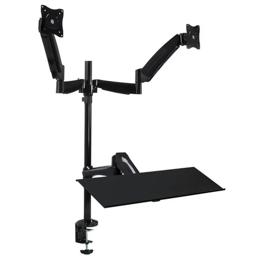 Mount-It! Sit Stand Desk with Dual Monitor Mount up to 27In Monitors Heavy Duty Steel with Keyboard Mouse Tray Desk Clamp Gas Spring Arm Adjusts up and down 11.5 In