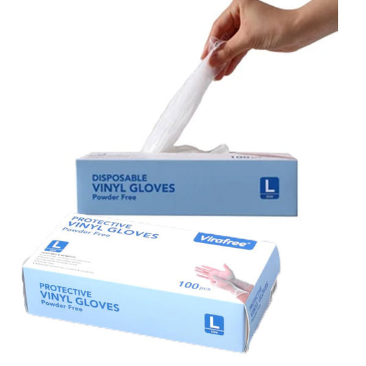 Virafree Vinyl Gloves - Clear Lrg Latex/Powder Free Box 100 No Returns PPE