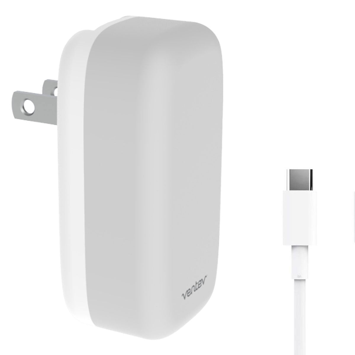 Ventev Wall Charger 1 Port 20W USB-C - White & Grey with USB-C to USB-C Cable 3.3ft - White