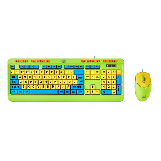 Adesso Keyboard & Mouse Combo Wired Antimicrobial Kids Large Print Colourful Set
