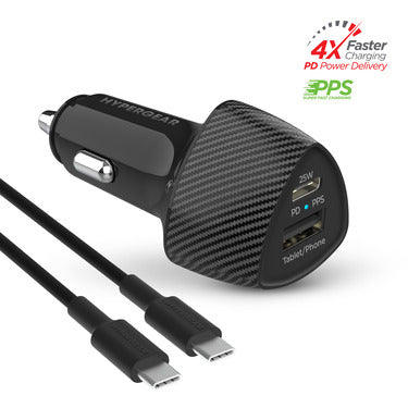 HyperGear Car Charger 2 Port 25W USB-A (12W) USB-C (25W)PD PPS SpeedBoost