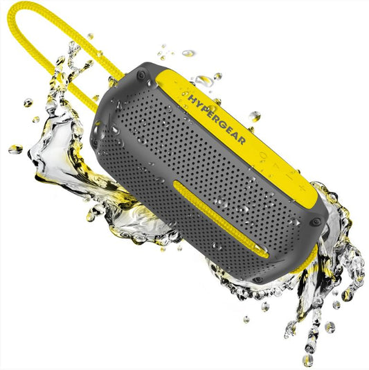 HyperGear Speaker Bluetooth 10W Waterproof IPX4 Hands Free Music + Calls Hang Cord Great for Shower on the Water Camping 4Hr Battery Life - Yellow