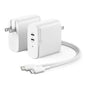 Alogic Wall Charger 2 Port 68W GaN PD 2x USB-C (50-60W + 18W)& 6ft USB-C to USB-C 100W Cable - White