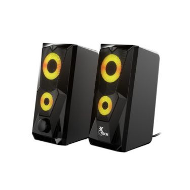 Xtech Computer  Speakers FireShot 2.0 Stereo 6W USB Multimedia with LED Lights includes 3.5mm Cable for Aux Input - Black