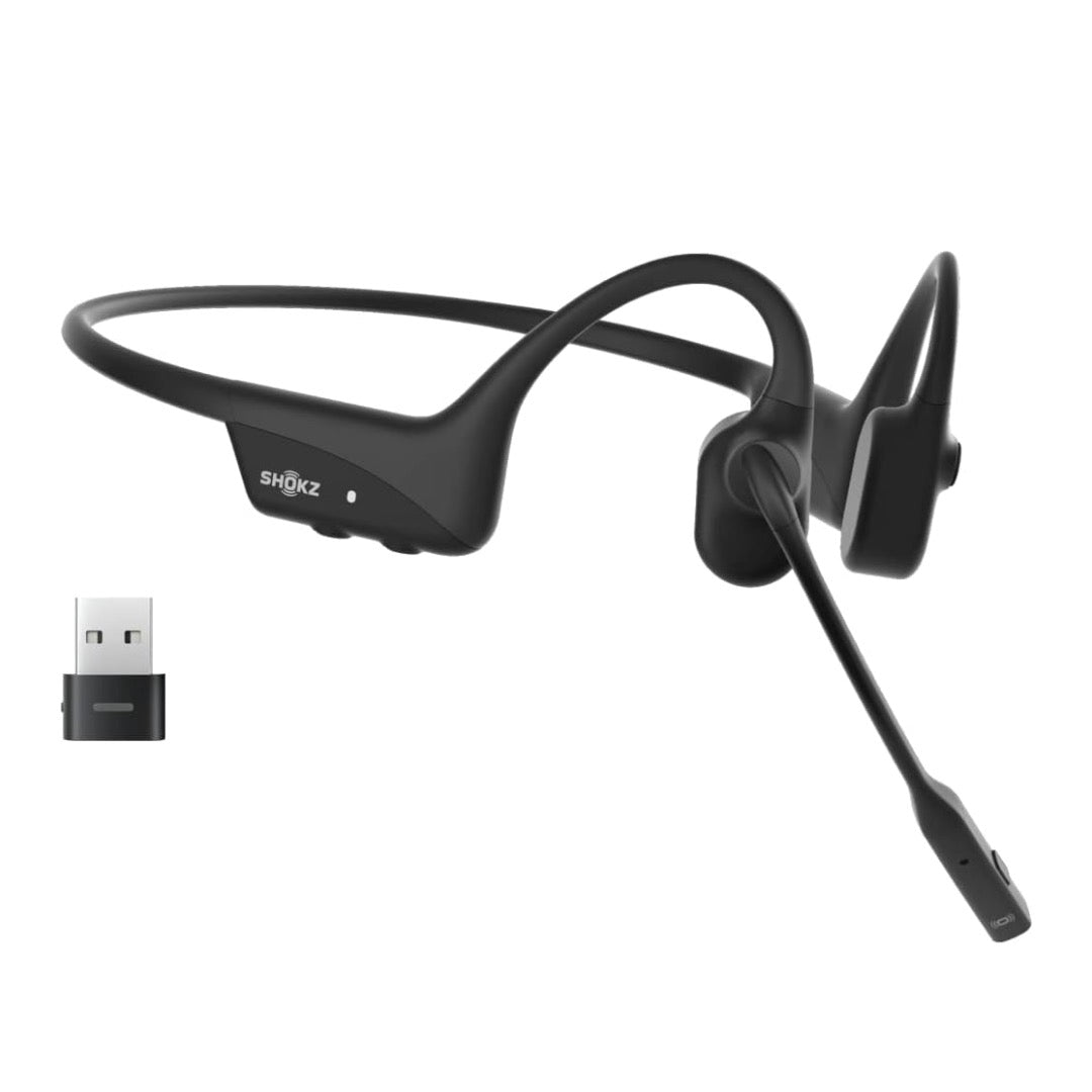 Shokz OpenComm2 2025 UC with USB-A Dongle Cosmic Black Bluetooth Stereo Headset Noise Cancelling Boom Mic with Mute Button - Bone Conduction - Zoom Certified