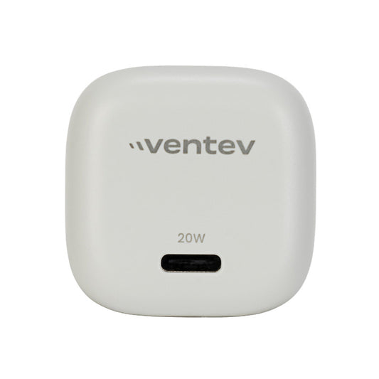 Ventev Wall Charger 1 Port 20W USB-C - White & Grey with USB-C to USB-C Cable 3.3ft - Box - White