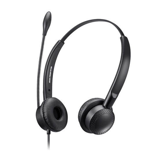 Adesso Headset Wired Stereo with Boom Mic Noise Cancelling USB-C with USB-A Adapter Inline Call Controls 6ft Cord - TAA Compliant -Black