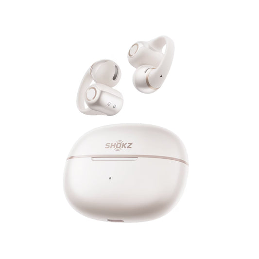 Shokz OpenDots 2 WHITE True Wireless Earbuds Clip On Nickel Titanium Ultra Lightweight Premium Dolby Audio Triple Mic - IP57 Water Resistant - Wireless Charge Case 40hr Playtime