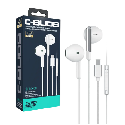 SWAY Earbuds Wired USB-C with Volume Control - White