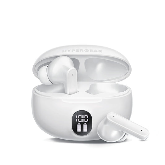 HyperGear Earbuds Bluetooth HyperBudz Basics Active Noise Cancellation 24hr Play Time - White