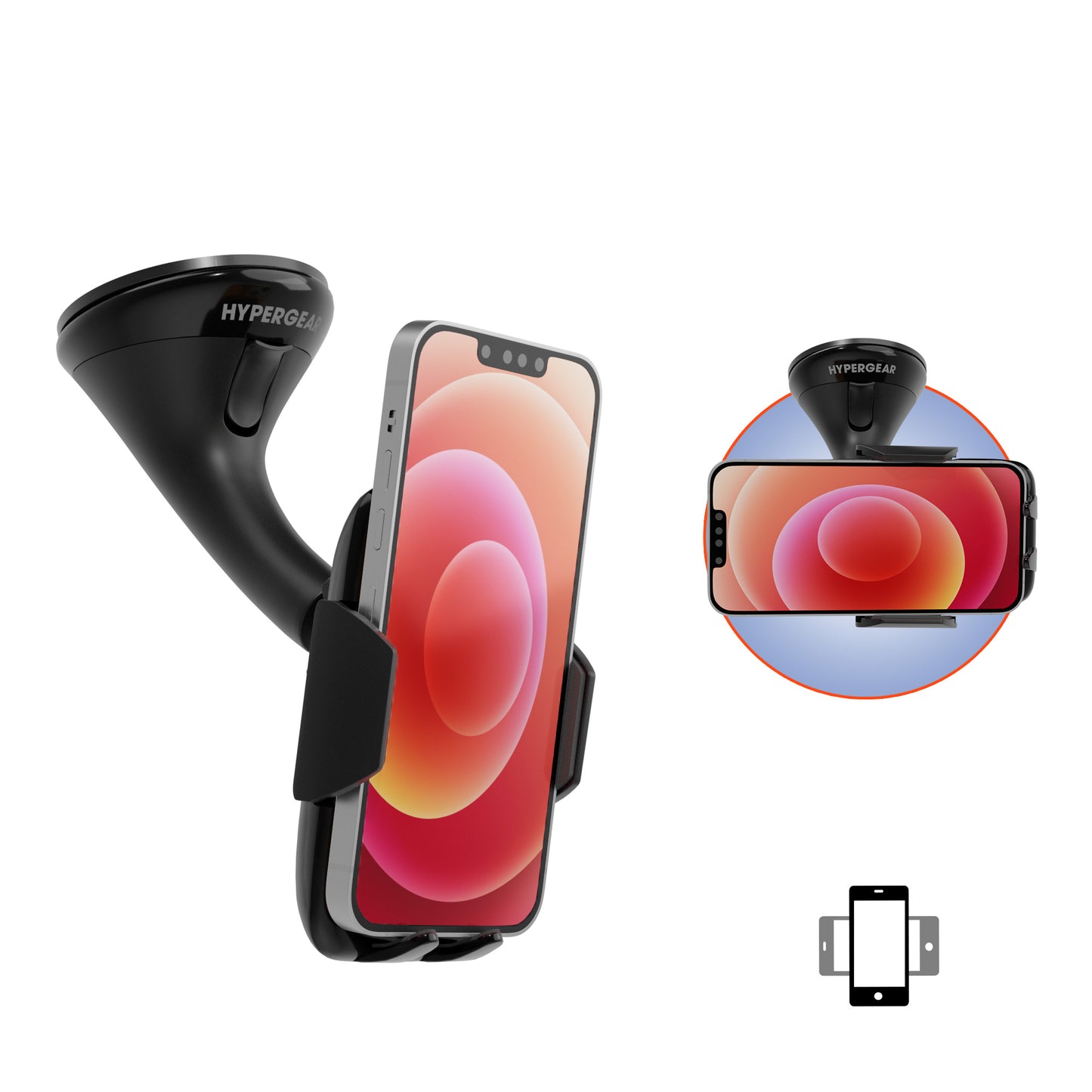 HyperGear Car Mount 3-in-1 KIT - Hands free phone mount with suction cup base  Car Charger Mini 2 Port 20W PD USB-C to USB-C Cable 3ft - Black