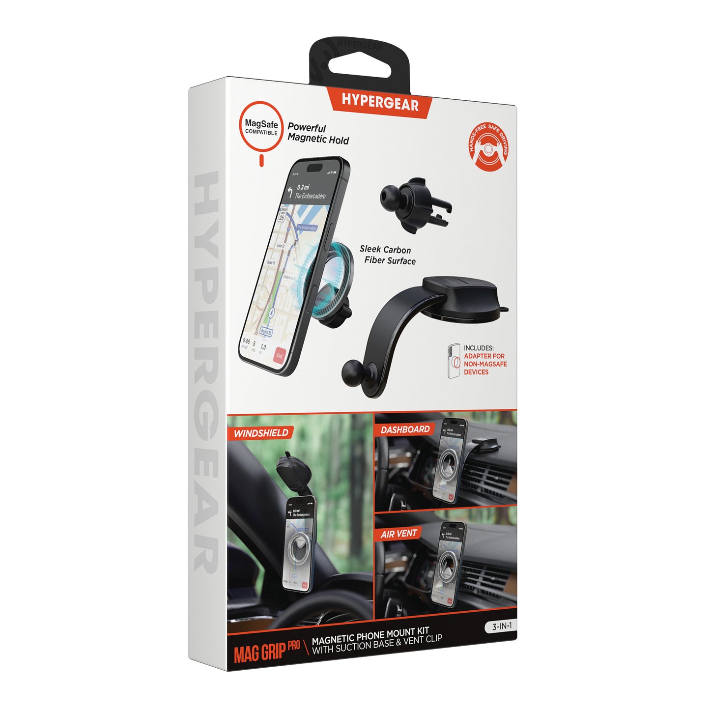 HyperGear Car Mount 3-in-1 Kit Mag Grip Pro - Black