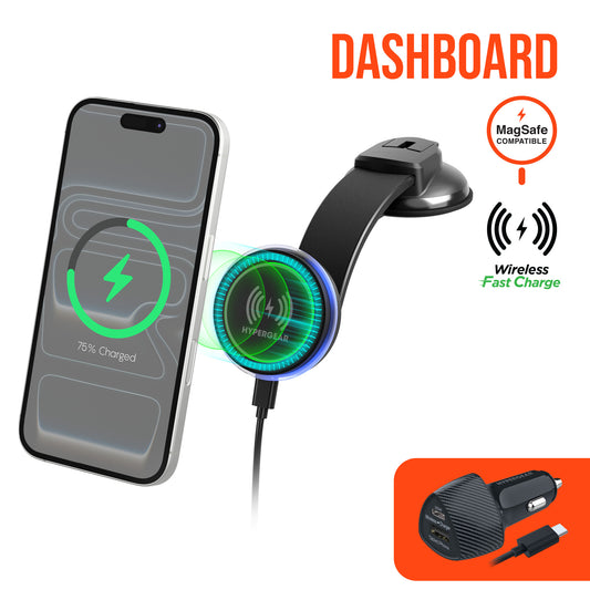 HyperGear Car Mount Dashmount with 15W MaxCharge Magnetic Wireless Fast Charging - Black