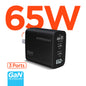 HyperGear Wall Charger GaN  3 Port 65W 2X USB-C (65W) 1X USB-A(60W) PD PPS SpeedBoost and Digital Display - Black