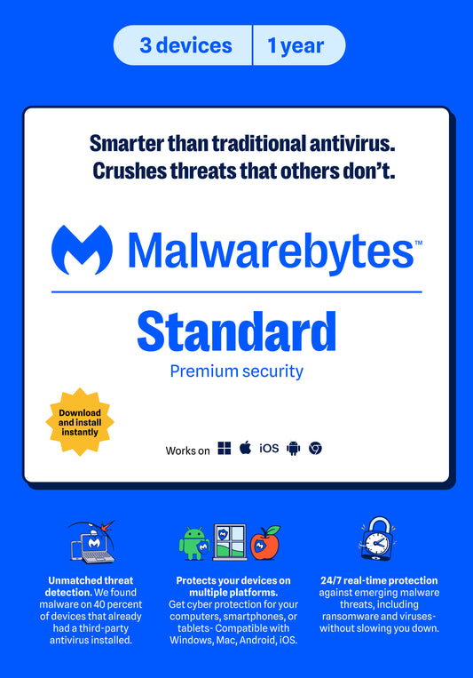 Malwarebytes Premium Standard 3-Device 1-Year BIL PC/MAC/Android/iOS