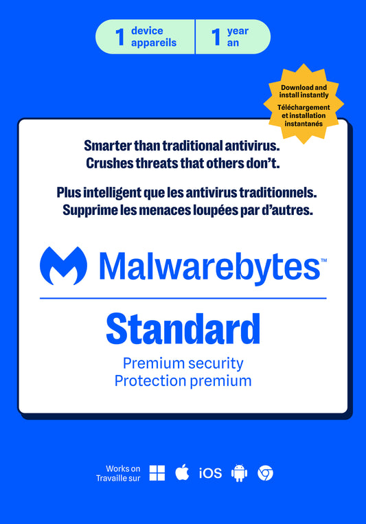 Malwarebytes Premium Standard 1-Device 1-Year Tech Trifold BIL PC/MAC/Android/iOS