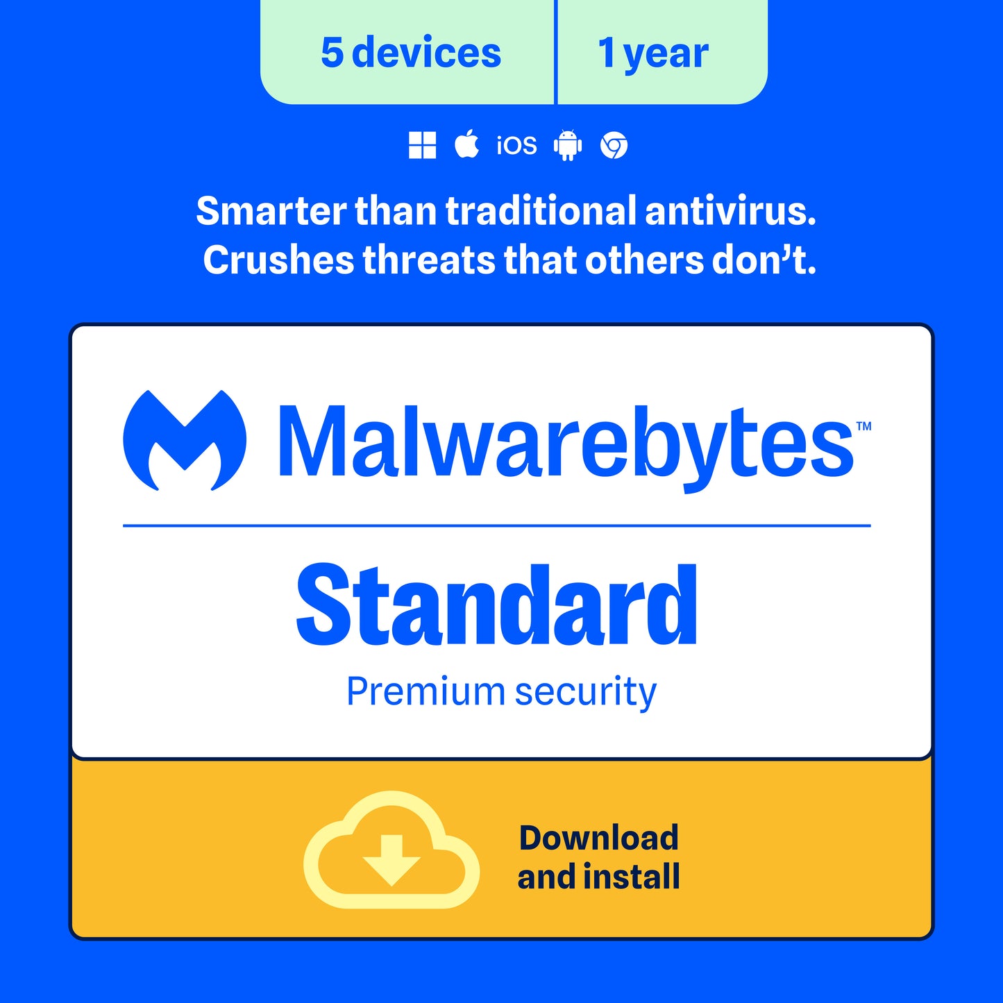 Malwarebytes Premium Standard 5-Device 1-Year PC/MAC/Android/iOS ESD (DOWNLOAD CODE)
