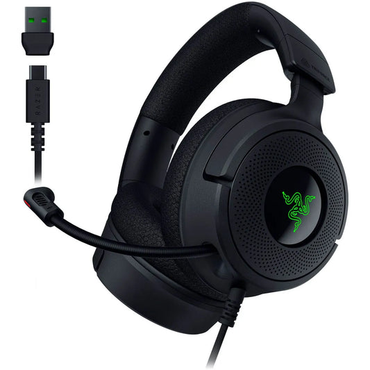 Razer Gaming Headset Wired Kraken V4 X with Retractable HyperClear Cardioid Mic TriForce 40MM Drivers 7.1 Surround Sound Chroma RGB USB-C/USB-A - Black