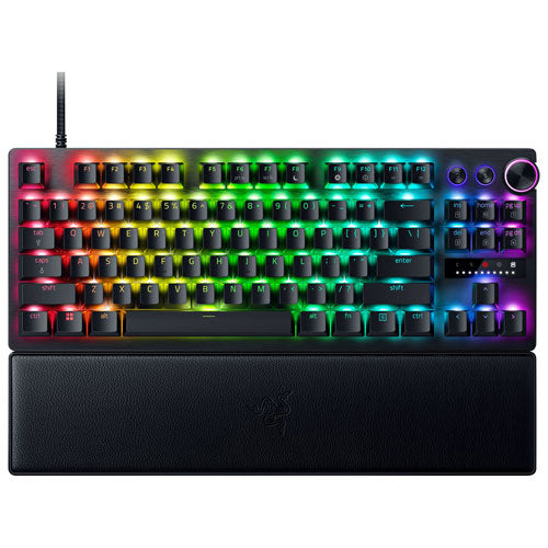 Razer Gaming Keyboard Wired Huntsman V3 Pro TKL Analog Optical Linear Switches Snap Tap Rapid Trigger Adjustable Actuation Chroma RGB with Wrist Rest - Black