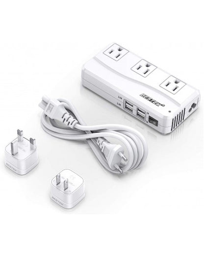 BESTEK World Travel Adaptor 200W with 2 x  AC Outlets 3 x USB Ports & 1 USB-C Port - White