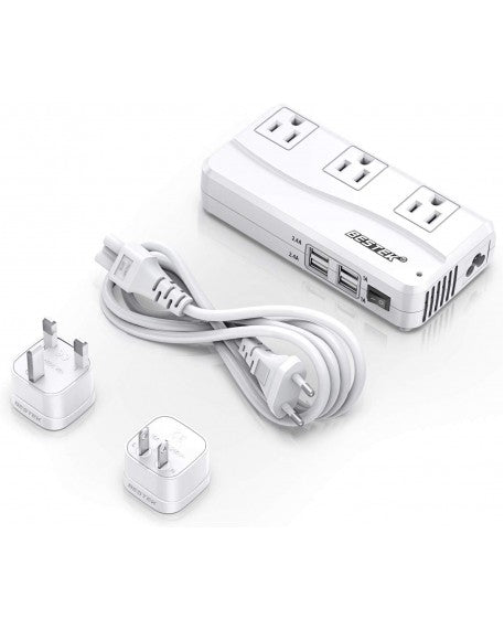 BESTEK World Travel Adaptor 200W with 2 x  AC Outlets 3 x USB Ports & 1 USB-C Port - White