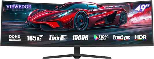 Viewedge Gaming Monitor 49in Curved Ultrawide 5K (5120x1440p) up to 165hz  VA panel with contrast ratio of Millions : 1 and 1 ms responsive time 32:9 aspect ratio and 1500R curvature  - Black