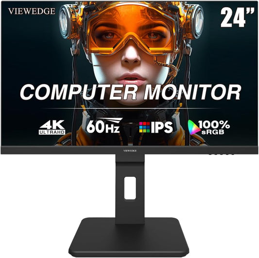 Viewedge Monitor 24in UHD 4K (3840x2160p) 60hz IPS panel with contrast ratio of Millions: 1 178-degree viewing angle HDR 10 and 5 ms responsive time - Black