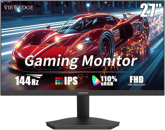 Viewedge Gaming Monitor 27in FHD (1920x1080p) up to 144hz VA panel with contrast ratio of Millions : 1 178-degree viewing angle and 1ms responsive time  - Black