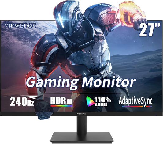 Viewedge Gaming Monitor 27in FHD (1920x1080p) up to 240hz IPS panel with contrast ratio of Millions: 1 178-degree viewing angle HDR 10 and 1ms responsive time - Black