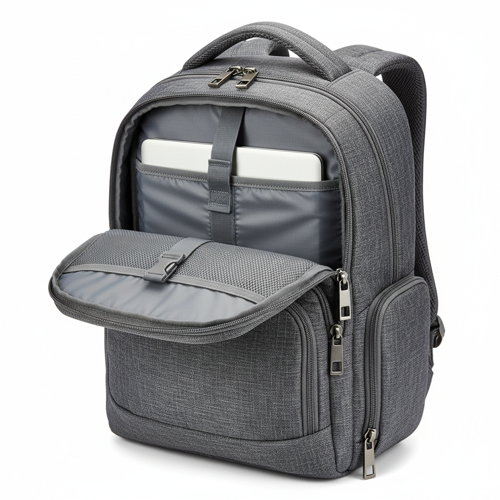 Klipxtreme Bari Backpack 15.6in gray laptop backpack, open compartment interior detail