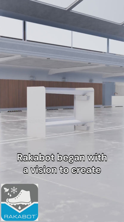 Rakabot Signature 2 tier chic and classy water and mud collecting shoe and boot rack that stores 7 pairs.\