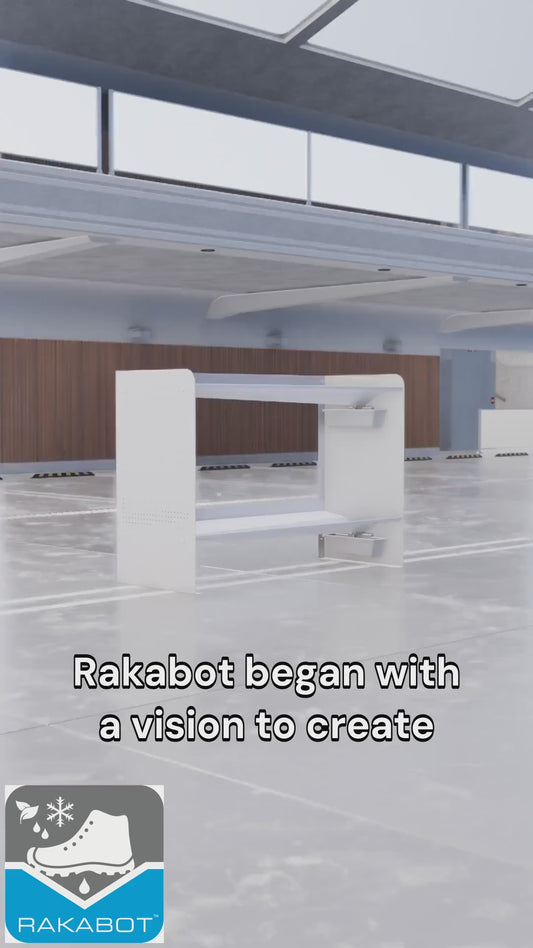 Rakabot Signature 2 tier chic and classy water and mud collecting shoe and boot rack that stores 7 pairs.\