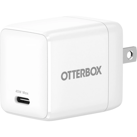 OtterBox Wall Charger 1 Port 45W GaN USB-C Fast Charge Compact Size Foldable Prongs PD PPS - Black